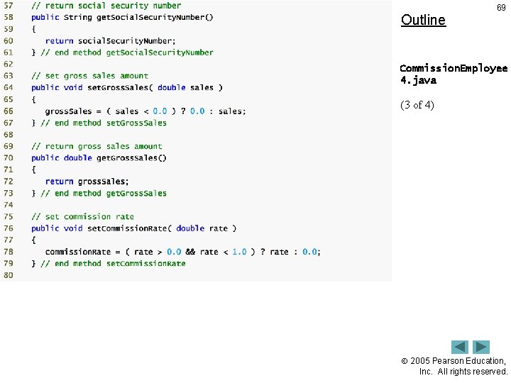 Outline 69 Commission. Employee 4. java (3 of 4) 2005 Pearson Education, Inc. All