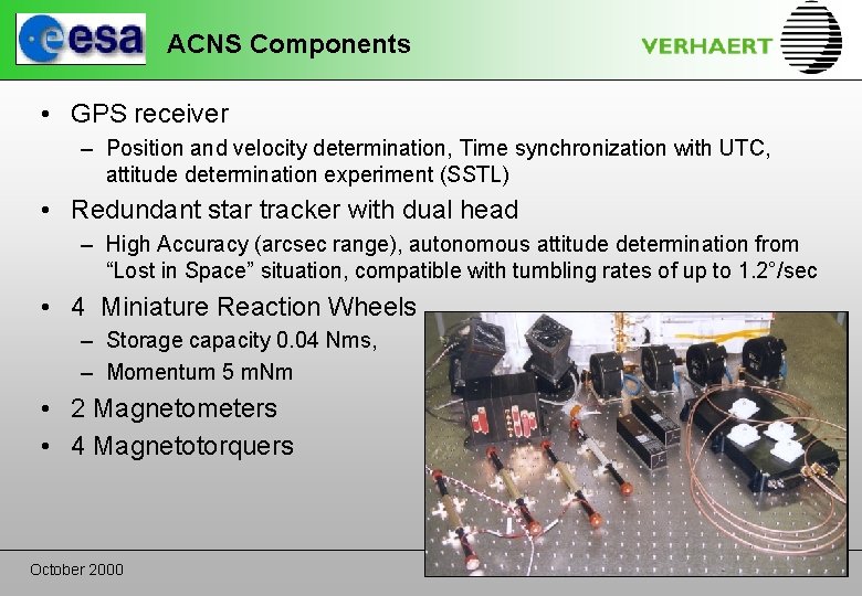 ACNS Components • GPS receiver – Position and velocity determination, Time synchronization with UTC,