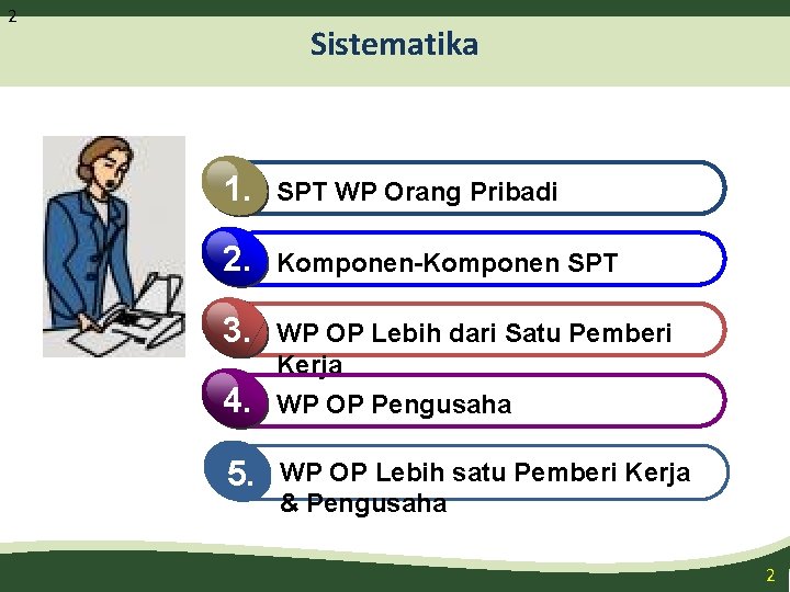 2 Sistematika 1. SPT WP Orang Pribadi 2. Komponen-Komponen SPT 3. WP OP Lebih