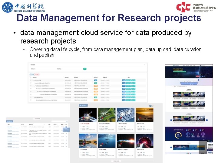Data Management for Research projects • data management cloud service for data produced by
