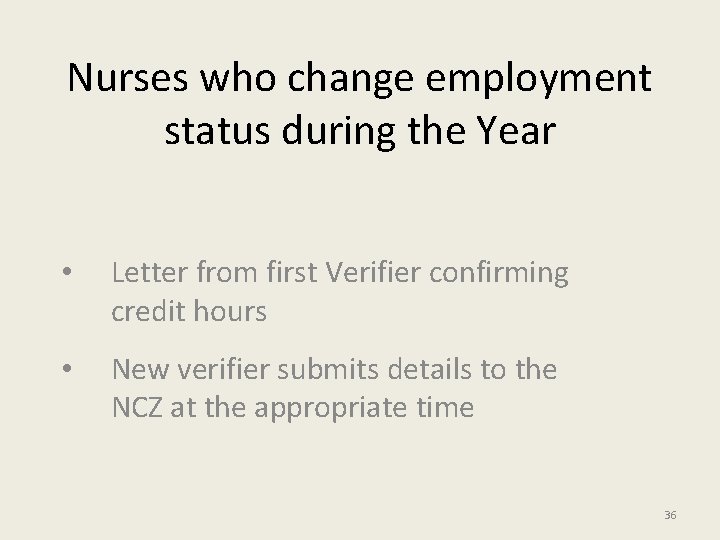 Nurses who change employment status during the Year • Letter from first Verifier confirming