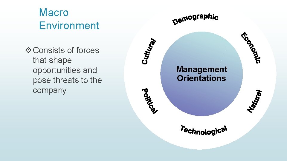 Macro Environment Consists of forces that shape opportunities and pose threats to the company