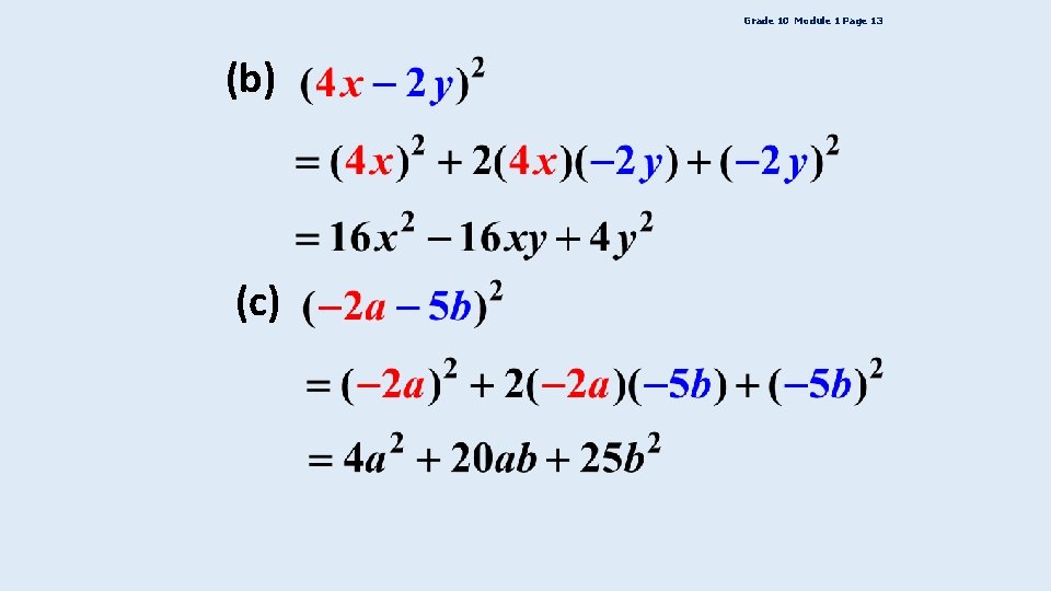 Grade 10 Module 1 Page 13 (b) (c) 