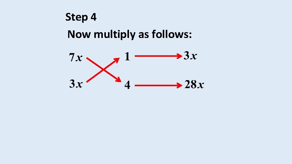 Step 4 Now multiply as follows: 