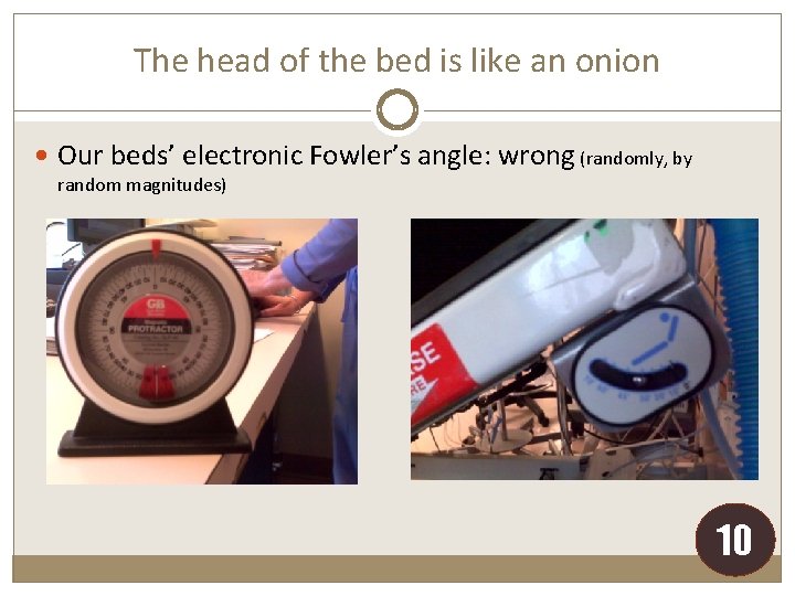 The head of the bed is like an onion Our beds’ electronic Fowler’s angle: