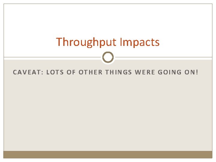 Throughput Impacts CAVEAT: LOTS OF OTHER THINGS WERE GOING ON! 