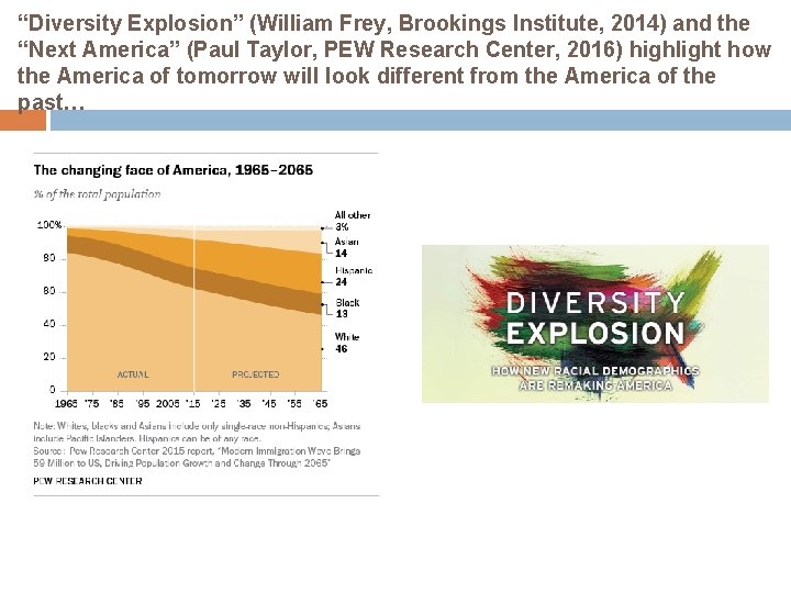 “Diversity Explosion” (William Frey, Brookings Institute, 2014) and the “Next America” (Paul Taylor, PEW