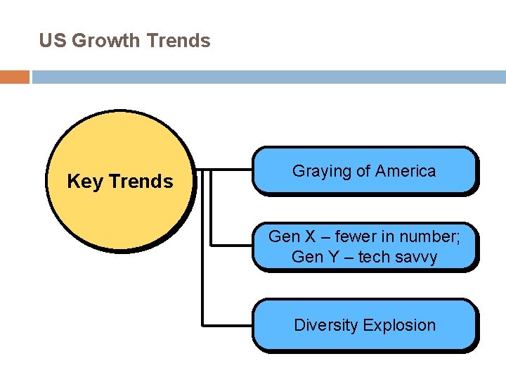 US Growth Trends Key Trends Graying of America Gen X – fewer in number;