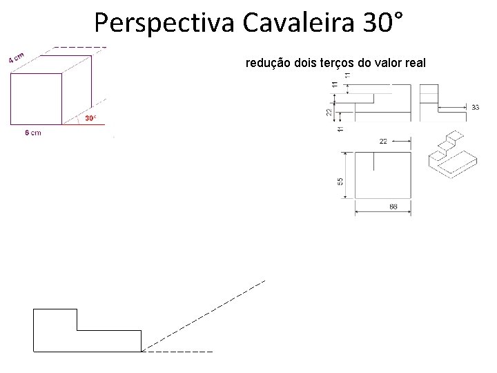 Perspectiva Cavaleira 30° redução dois terços do valor real 