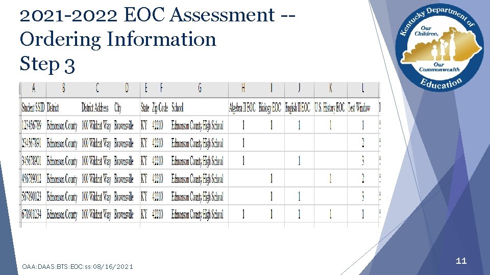 2021 -2022 EOC Assessment -Ordering Information Step 3 OAA: DAAS: BTS: EOC: ss: 08/16/2021