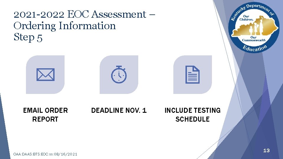 2021 -2022 EOC Assessment – Ordering Information Step 5 EMAIL ORDER REPORT OAA: DAAS: