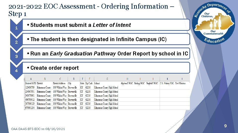 2021 -2022 EOC Assessment - Ordering Information – Step 1 1 • Students must