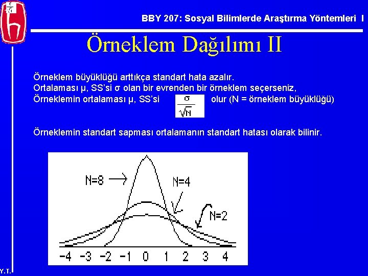 BBY 207: Sosyal Bilimlerde Araştırma Yöntemleri I Örneklem Dağılımı II Örneklem büyüklüğü arttıkça standart