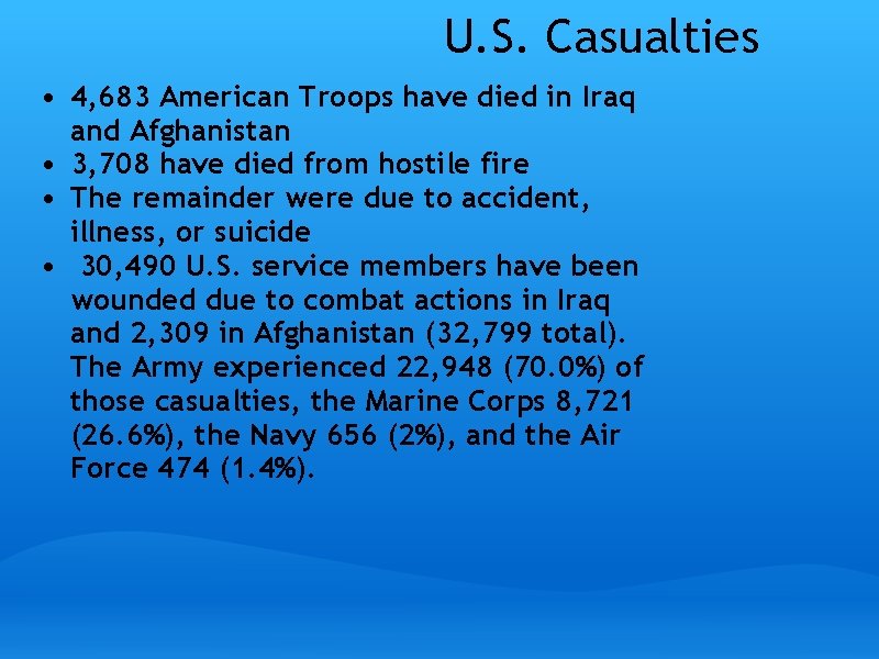 U. S. Casualties • 4, 683 American Troops have died in Iraq and Afghanistan