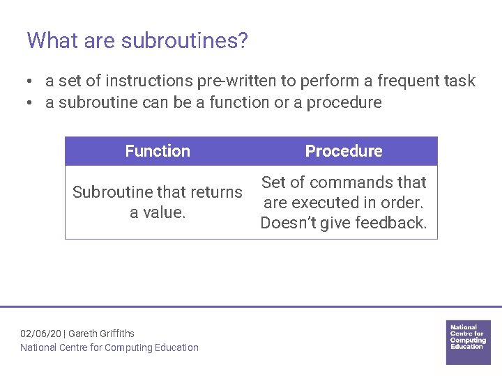 What are subroutines? • a set of instructions pre-written to perform a frequent task What are subroutines? • a set of instructions pre-written to perform a frequent task