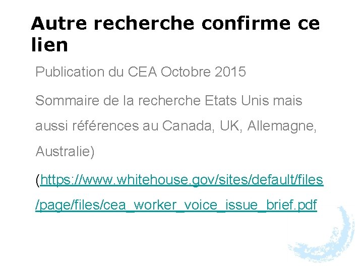 Autre recherche confirme ce lien Publication du CEA Octobre 2015 Sommaire de la recherche