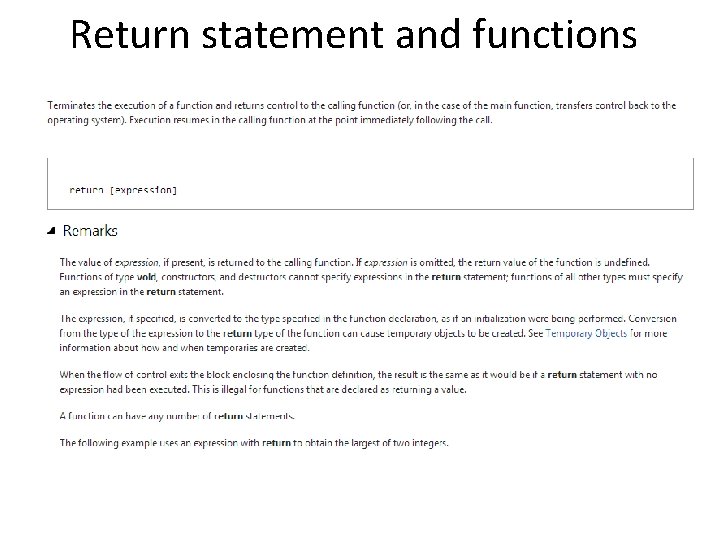 Return statement and functions 