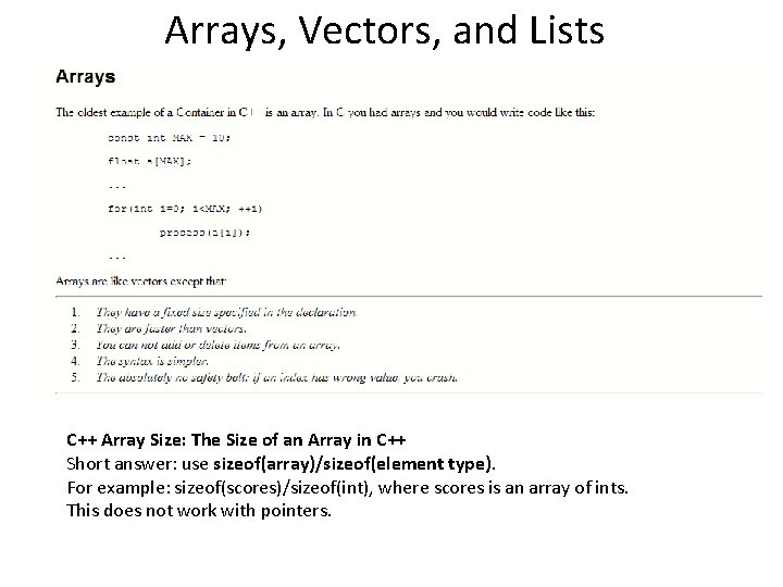 Arrays, Vectors, and Lists C++ Array Size: The Size of an Array in C++