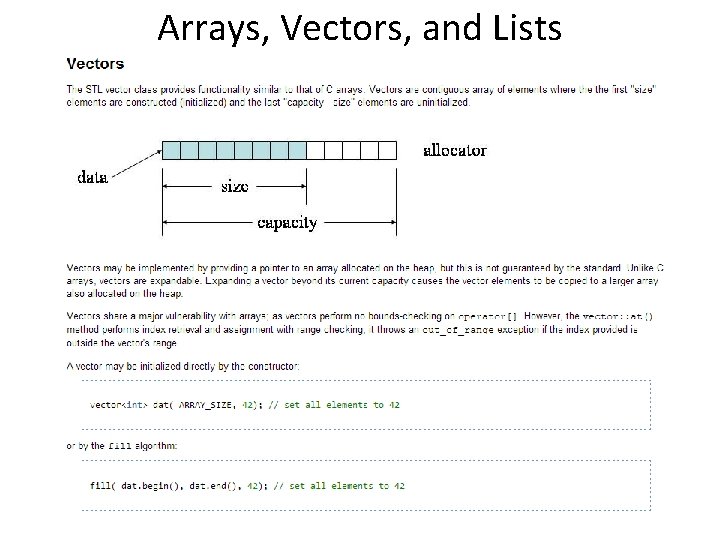 Arrays, Vectors, and Lists 