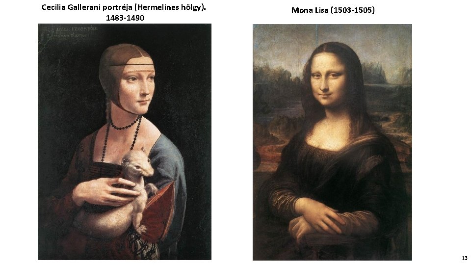 Cecilia Gallerani portréja (Hermelines hölgy). 1483 -1490 Mona Lisa (1503 -1505) 13 