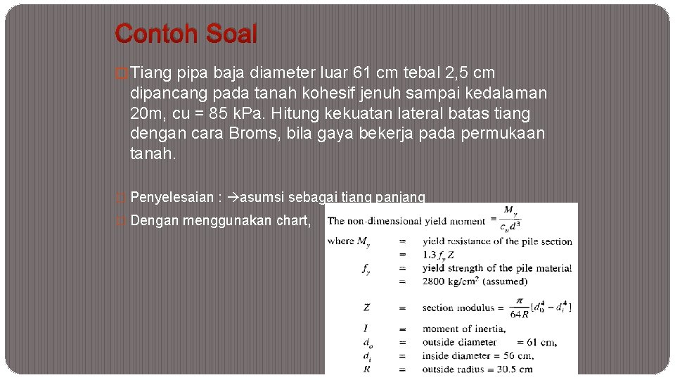Contoh Soal � Tiang pipa baja diameter luar 61 cm tebal 2, 5 cm
