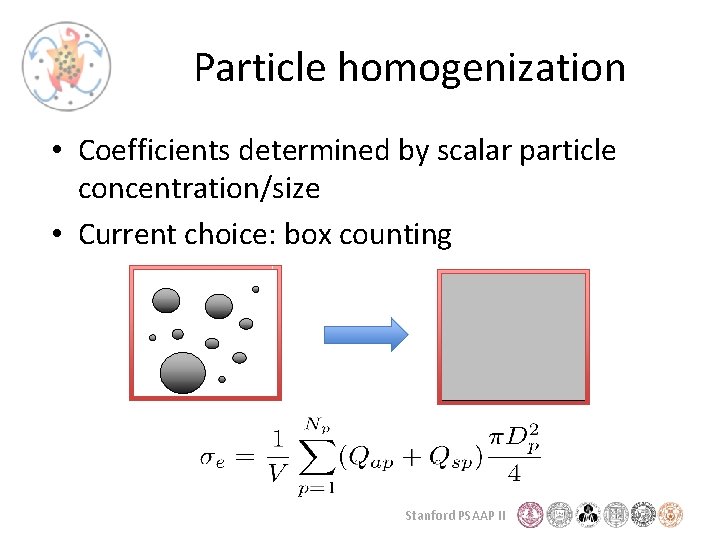 Particle homogenization • Coefficients determined by scalar particle concentration/size • Current choice: box counting