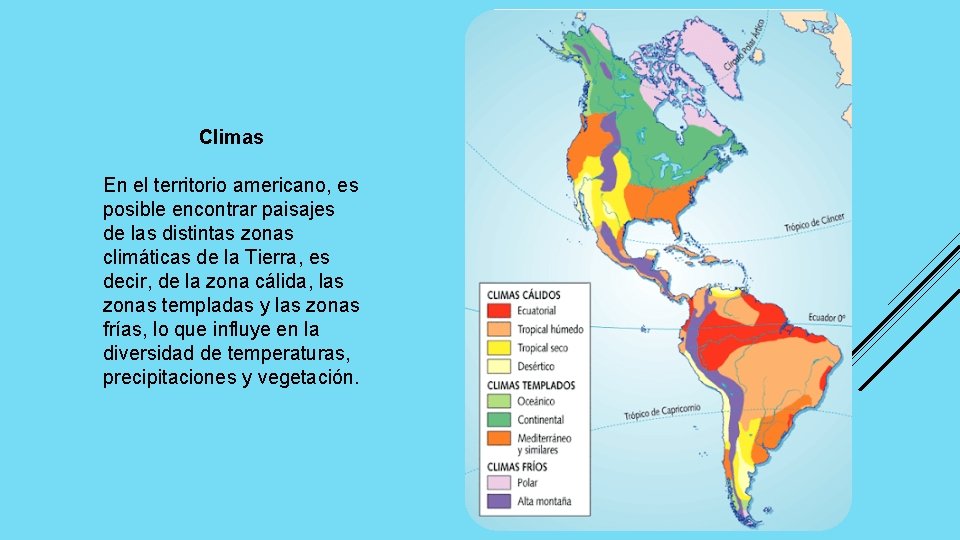 Climas En el territorio americano, es posible encontrar paisajes de las distintas zonas climáticas