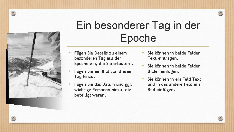 Ein besonderer Tag in der Epoche • Fügen Sie Details zu einem besonderen Tag