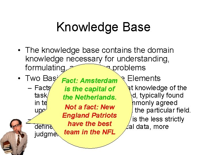 Knowledge Base • The knowledge base contains the domain knowledge necessary for understanding, formulating,