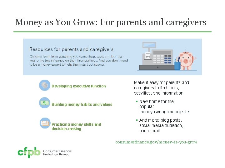 Money as You Grow: For parents and caregivers Developing executive function Building money habits