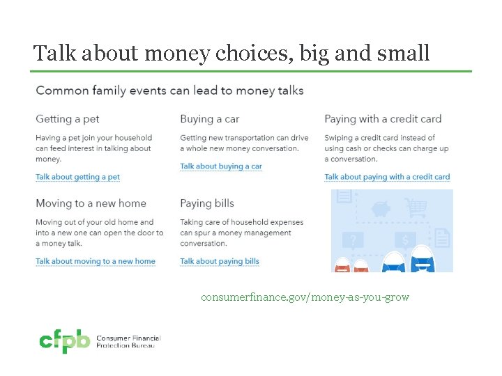 Talk about money choices, big and small consumerfinance. gov/money-as-you-grow 