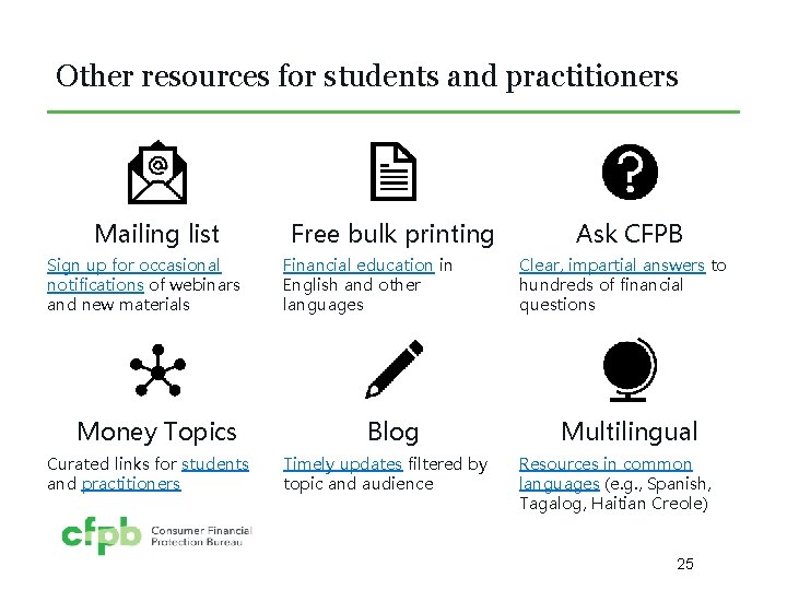 Other resources for students and practitioners Mailing list Sign up for occasional notifications of