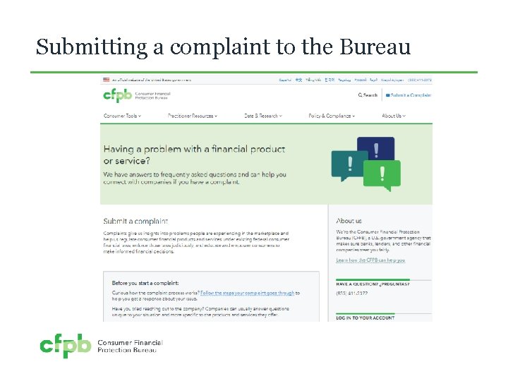 Submitting a complaint to the Bureau 