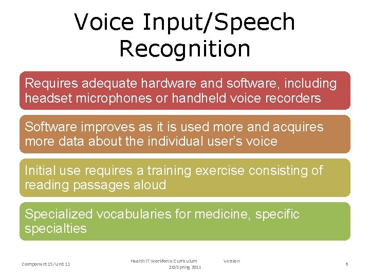 Voice Input/Speech Recognition Requires adequate hardware and software, including headset microphones or handheld voice