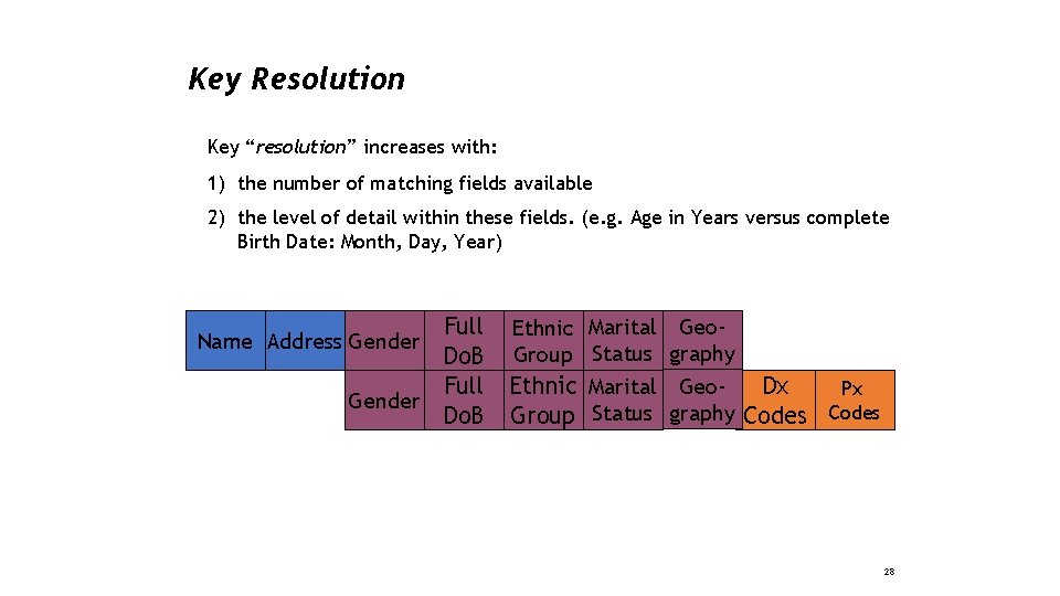 Key Resolution Key “resolution” increases with: 1) the number of matching fields available 2)
