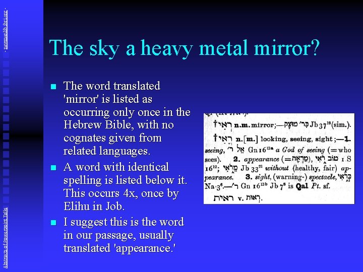 - newmanlib. ibri. org - The sky a heavy metal mirror? n Abstracts of