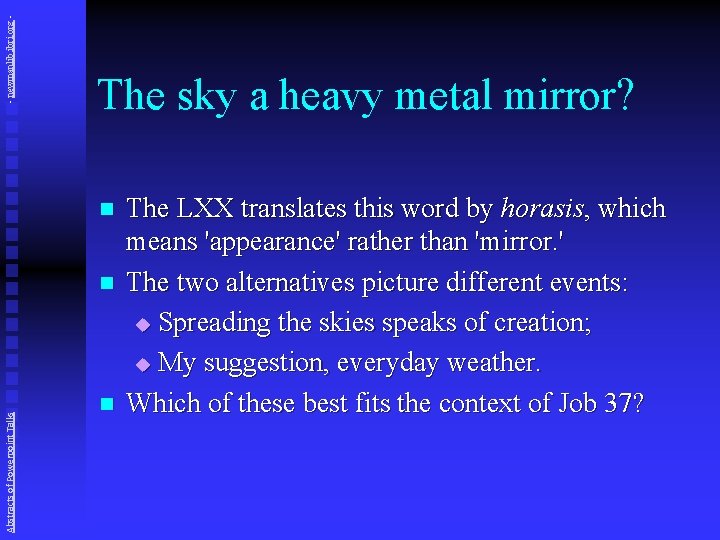 - newmanlib. ibri. org - The sky a heavy metal mirror? n Abstracts of