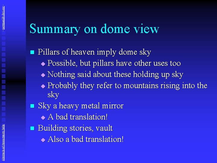 - newmanlib. ibri. org - Summary on dome view n Abstracts of Powerpoint Talks