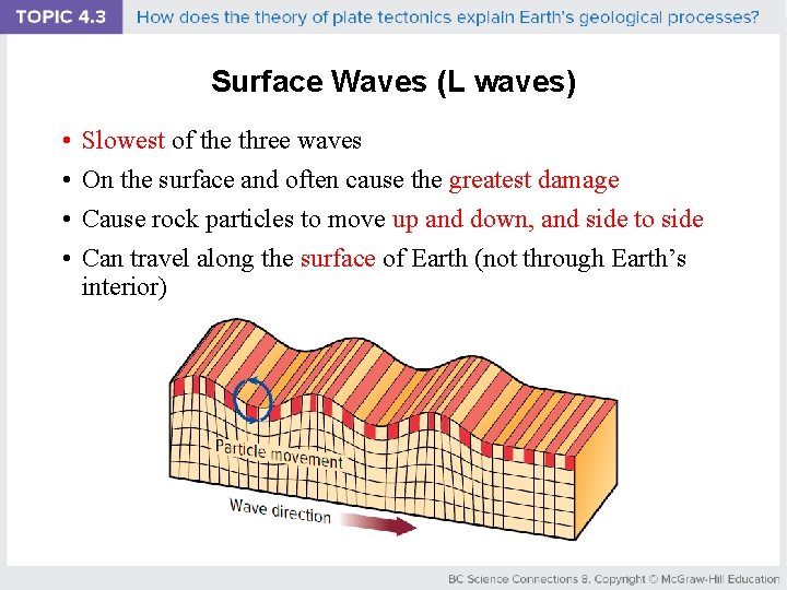 Surface Waves (L waves) • • Slowest of the three waves On the surface