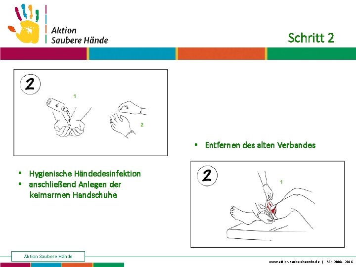 Keine Chance den Krankenhausinfektionen Schritt 2 § Entfernen des alten Verbandes § Hygienische Händedesinfektion