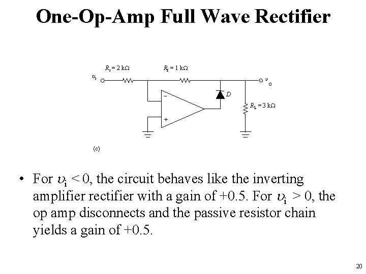 One-Op-Amp Full Wave Rectifier i Ri = 2 k Rf = 1 k v