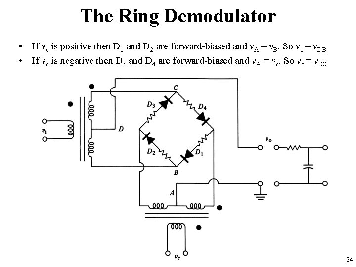 The Ring Demodulator • If vc is positive then D 1 and D 2