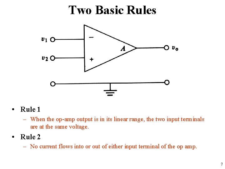 Two Basic Rules • Rule 1 – When the op-amp output is in its