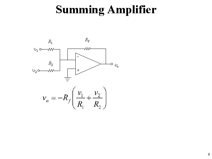 Summing Amplifier Rf R 1 1 - R 2 2 o + 9 
