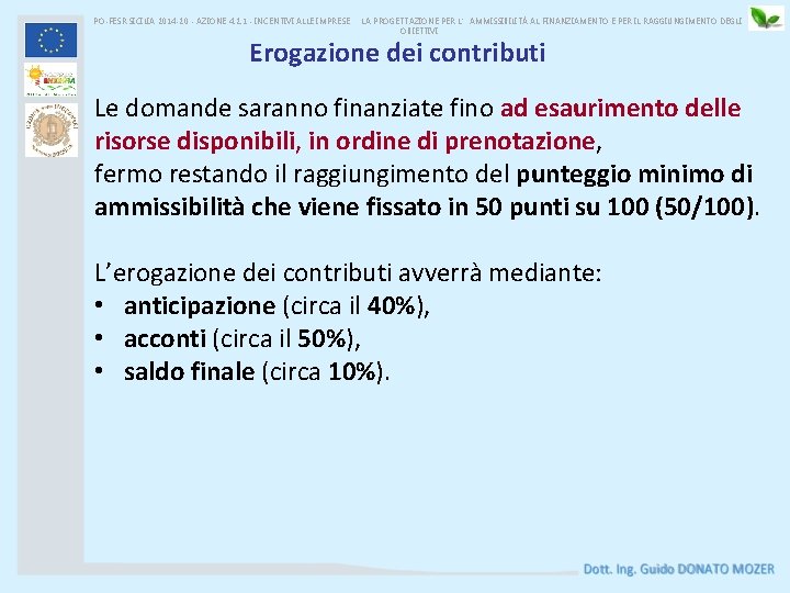 PO-FESR SICILIA 2014 -20 - AZIONE 4. 2. 1 - INCENTIVI ALLE IMPRESE LA