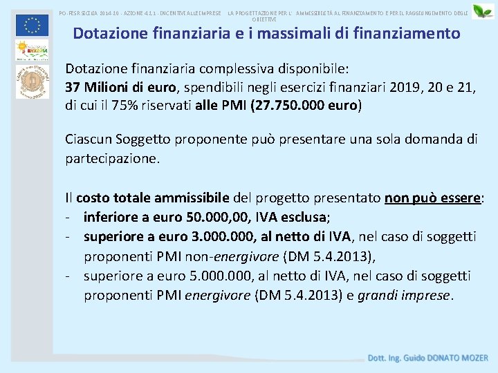 PO-FESR SICILIA 2014 -20 - AZIONE 4. 2. 1 - INCENTIVI ALLE IMPRESE LA