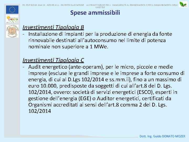 PO-FESR SICILIA 2014 -20 - AZIONE 4. 2. 1 - INCENTIVI ALLE IMPRESE LA