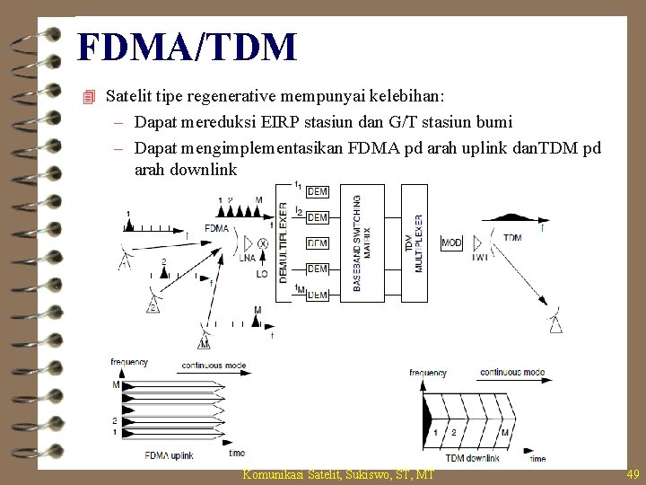 FDMA/TDM 4 Satelit tipe regenerative mempunyai kelebihan: – Dapat mereduksi EIRP stasiun dan G/T