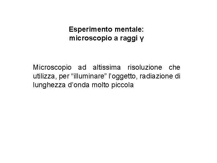 Esperimento mentale: microscopio a raggi γ Microscopio ad altissima risoluzione che utilizza, per “illuminare”