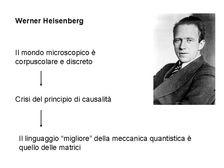 Werner Heisenberg Il mondo microscopico è corpuscolare e discreto Crisi del principio di causalità